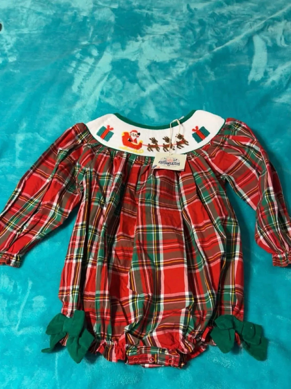 Classic Red Plaid Christmas Smocked Bubble